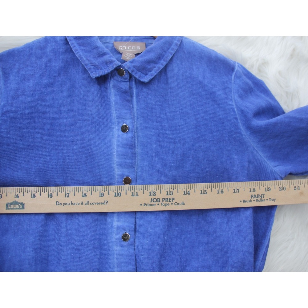 Chicos Button Front 100% Linen Shirt Jacket Blue Casual Womens Medium 1 Coastal - Picture 8 of 14